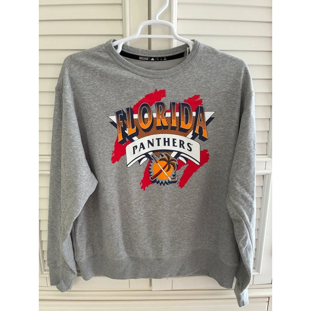 Men's XL NWOT Florida Panthers Adidas Reverse Retro 2.0 pullover sweatshirt gray